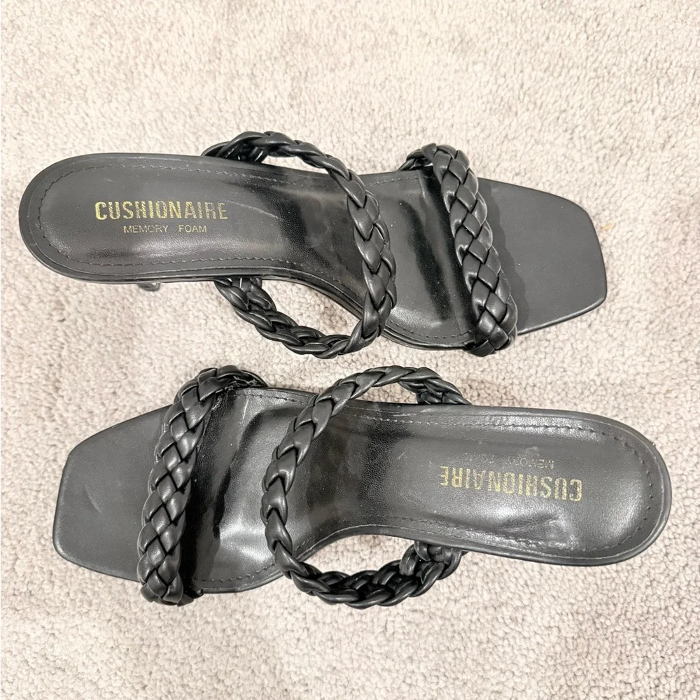 Cushionaire Black Braided Heels | Strappy Slip-On Comfort Sandals Size 8
